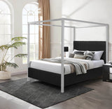 Modern Upholstered Canopy King Bed With Vertical Channeling