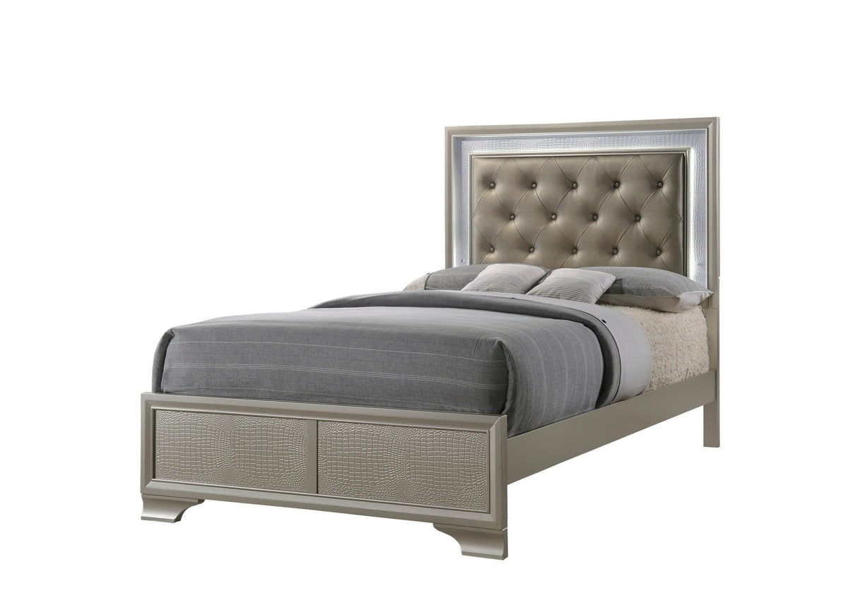 Modern Upholstered Twin Size LED Panel Bed Frame