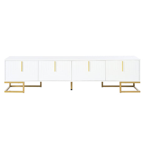 Modern White Gold Metal Legs TV Stand With Cabinets - Sleep Galleria