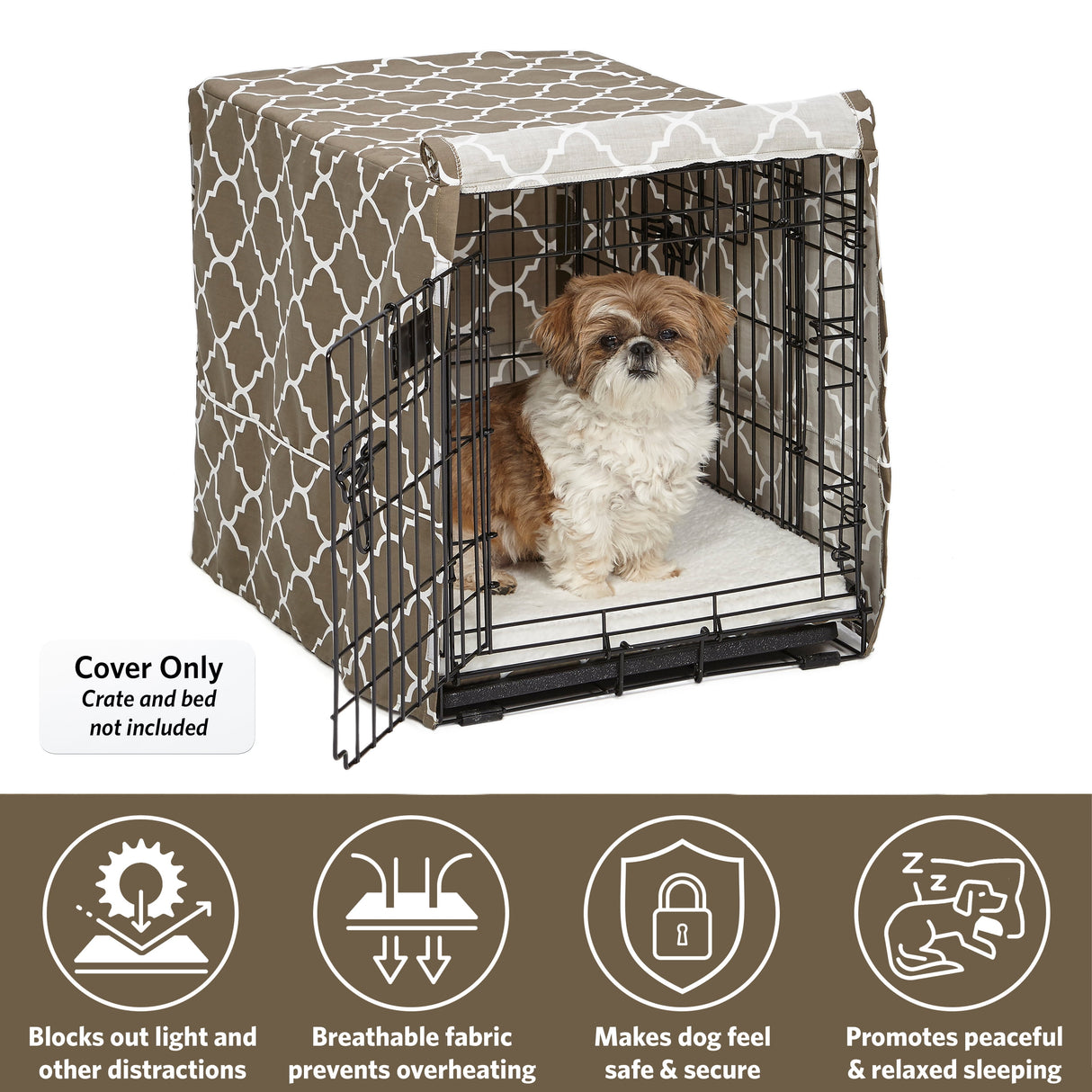 Midwest Dog Crate Cover, Privacy Dog Crate Cover Fits Midwest Dog Crates, Brown Geometric, 24In
