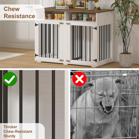 41 Inch Dog Crate Furniture for 2 Dogs, Wooden Dog Cage with Storage Compartment, Indoor Dog Kennel with 2 Doors for Medium