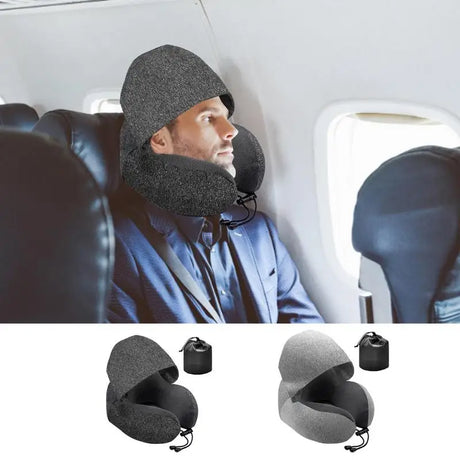 Travel U-Shaped Pillow Memory Foam Hooded Neck Pillow with Storage Bag Portable Sleeping Pillows for Car Office Aircraft Siesta