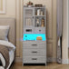 Sikaic LED Tall Nightstand with Charging Station Drawers Shelves Glass Door Storage