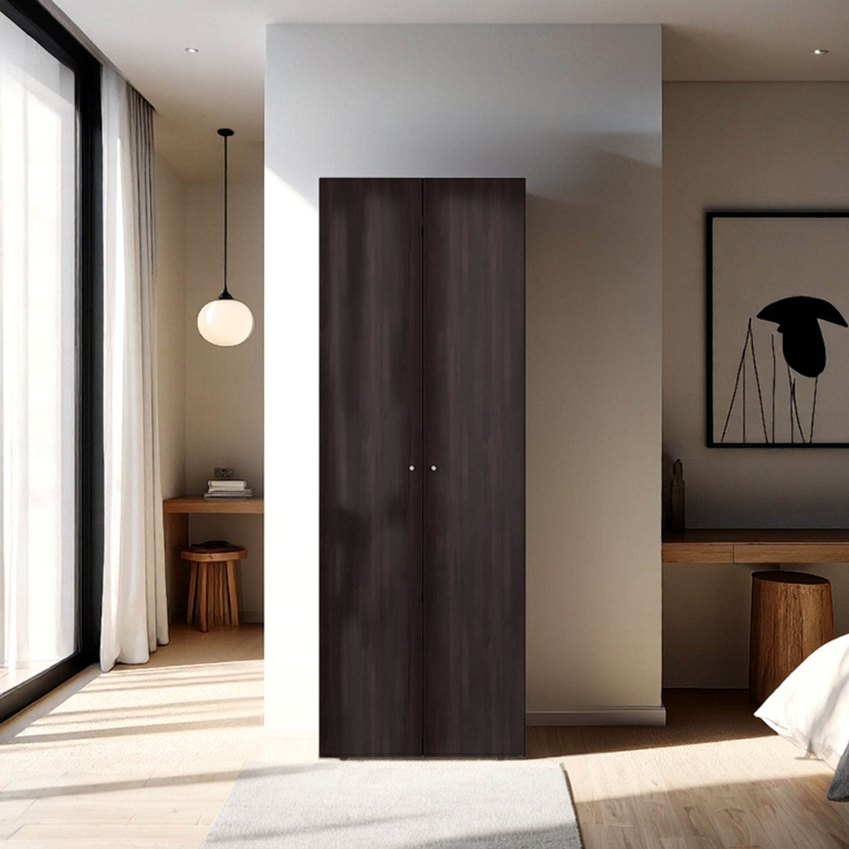 Modern Engineered Wood Armoire With 2 Doors and Shelves