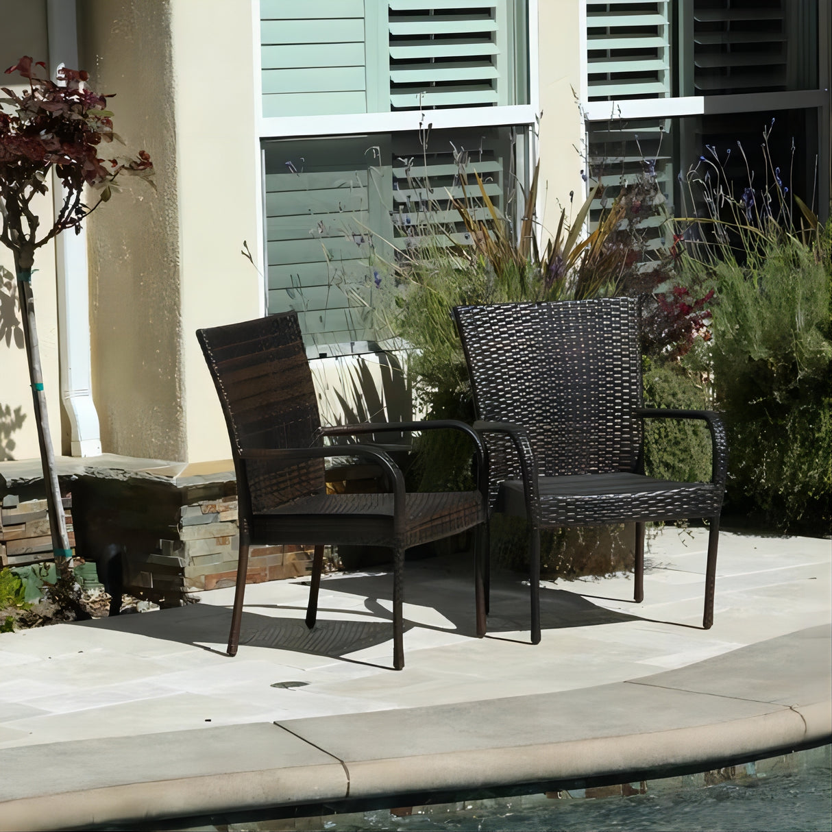 Transitional Brown Wicker Iron Outdoor Stacking Chair