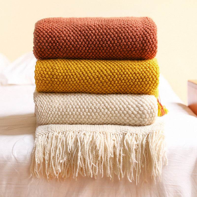 Knitted Acrylic Fiber Pineapple Grid Blanket 180x200cm - Sleep Galleria