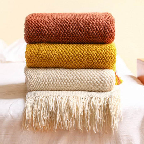 Knitted Acrylic Fiber Pineapple Grid Blanket 180x200cm - Sleep Galleria