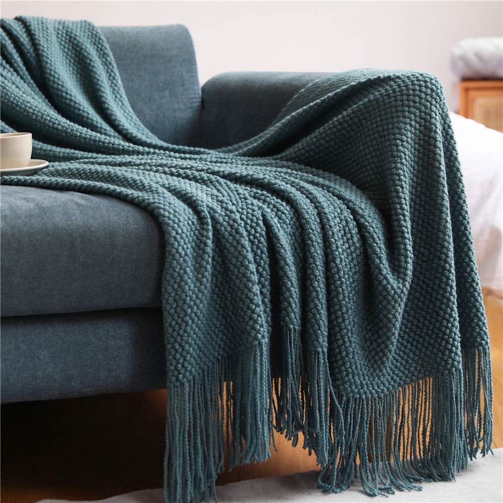 Knitted Acrylic Fiber Pineapple Grid Blanket 180x200cm - Sleep Galleria