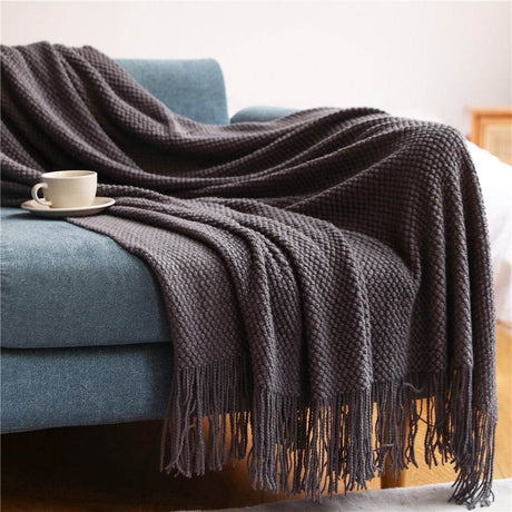 Knitted Acrylic Fiber Pineapple Grid Blanket 180x200cm - Sleep Galleria