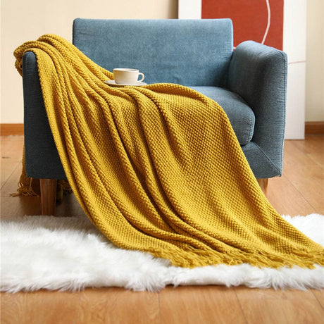 Knitted Acrylic Fiber Pineapple Grid Blanket 180x200cm - Sleep Galleria