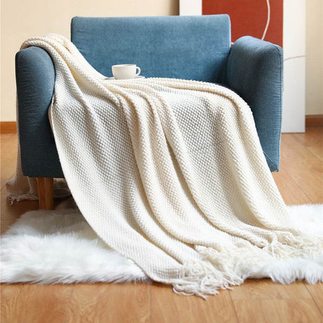 Knitted Acrylic Fiber Pineapple Grid Blanket 180x200cm - Sleep Galleria