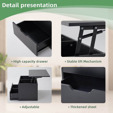 Lift-Top Coffee Table With Hidden Storage And Drawers - Sleep Galleria