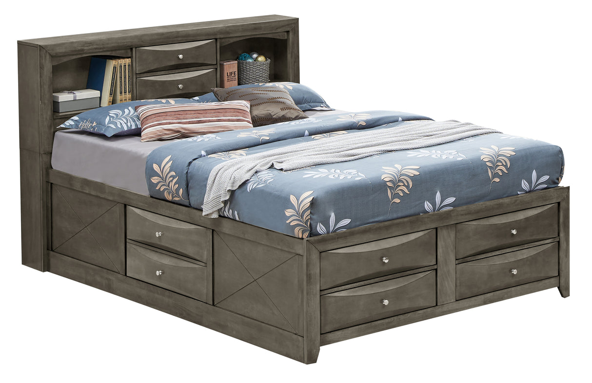 Queen Gray Particle Board Storage Bed Frame