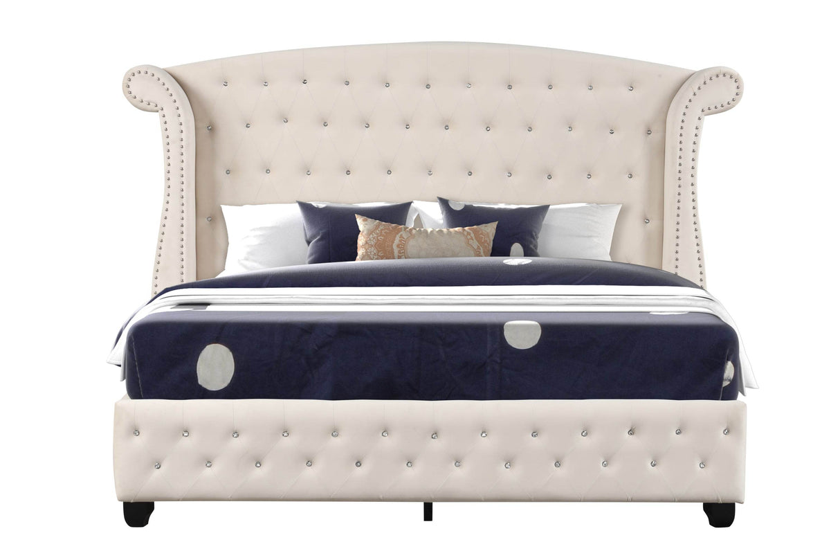 Crystal Tufted Contemporary Velvet Upholstered Queen Bed Frame