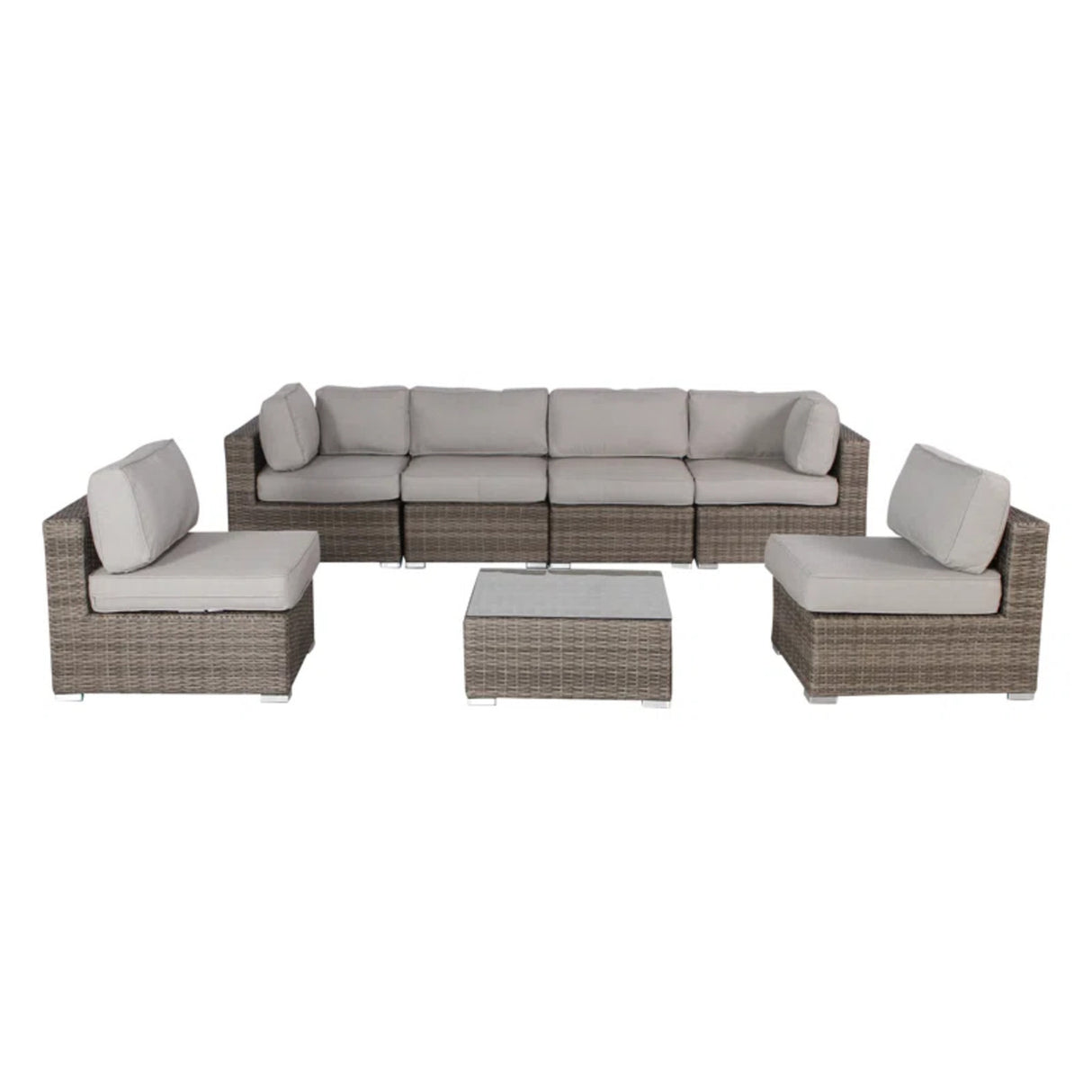 6-Piece Grey Mix Rattan Wicker Outdoor Sectional Patio Set