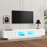Smart LED White TV Stand With Storage Cabinets