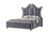 Queen Glam Panel Bed With Tufted Headboard and Nailhead Trim