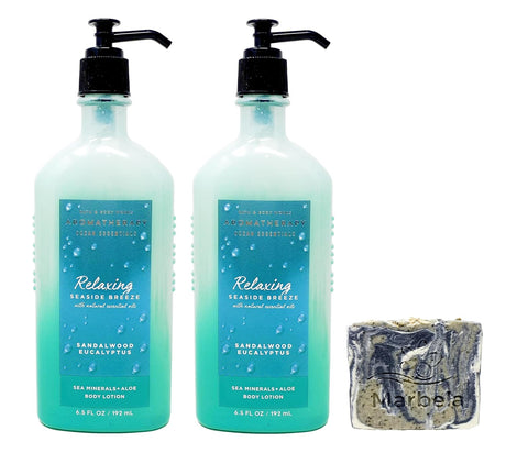 Aromatherapy Relaxing Seaside Breeze Sandawood & Eucalyptus - 2 Pack of Body Lotion with a Charcoal Scrub Soap