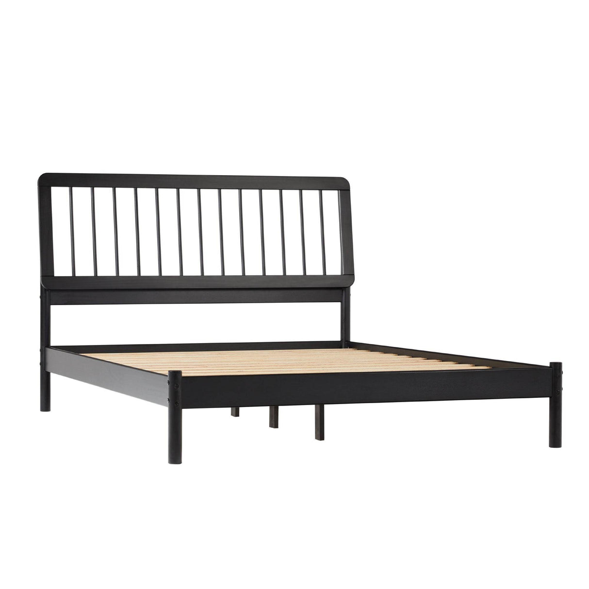 Mid-Century Modern Solid Pine Queen Bed Frame