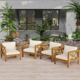Set of 4 Outdoor Acacia Wood Club Chairs With Cushions