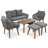 6-Piece Outdoor Woven Rope Patio Furniture Set With Bar Table - Sleep Galleria