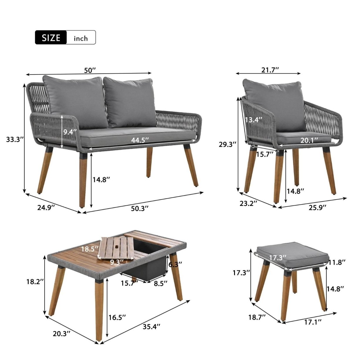 6-Piece Outdoor Woven Rope Patio Furniture Set With Bar Table - Sleep Galleria