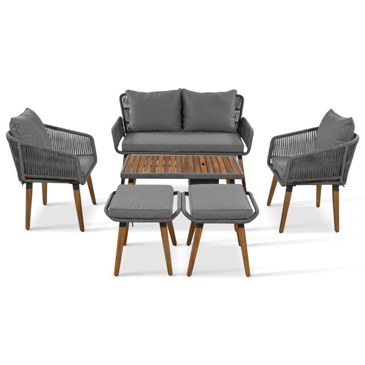 6-Piece Outdoor Woven Rope Patio Furniture Set With Bar Table - Sleep Galleria