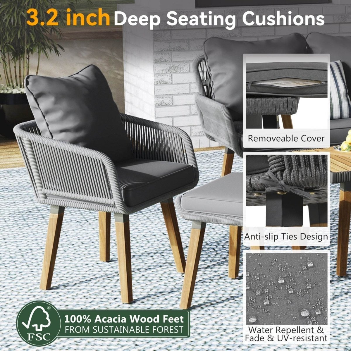6-Piece Outdoor Woven Rope Patio Furniture Set With Bar Table - Sleep Galleria