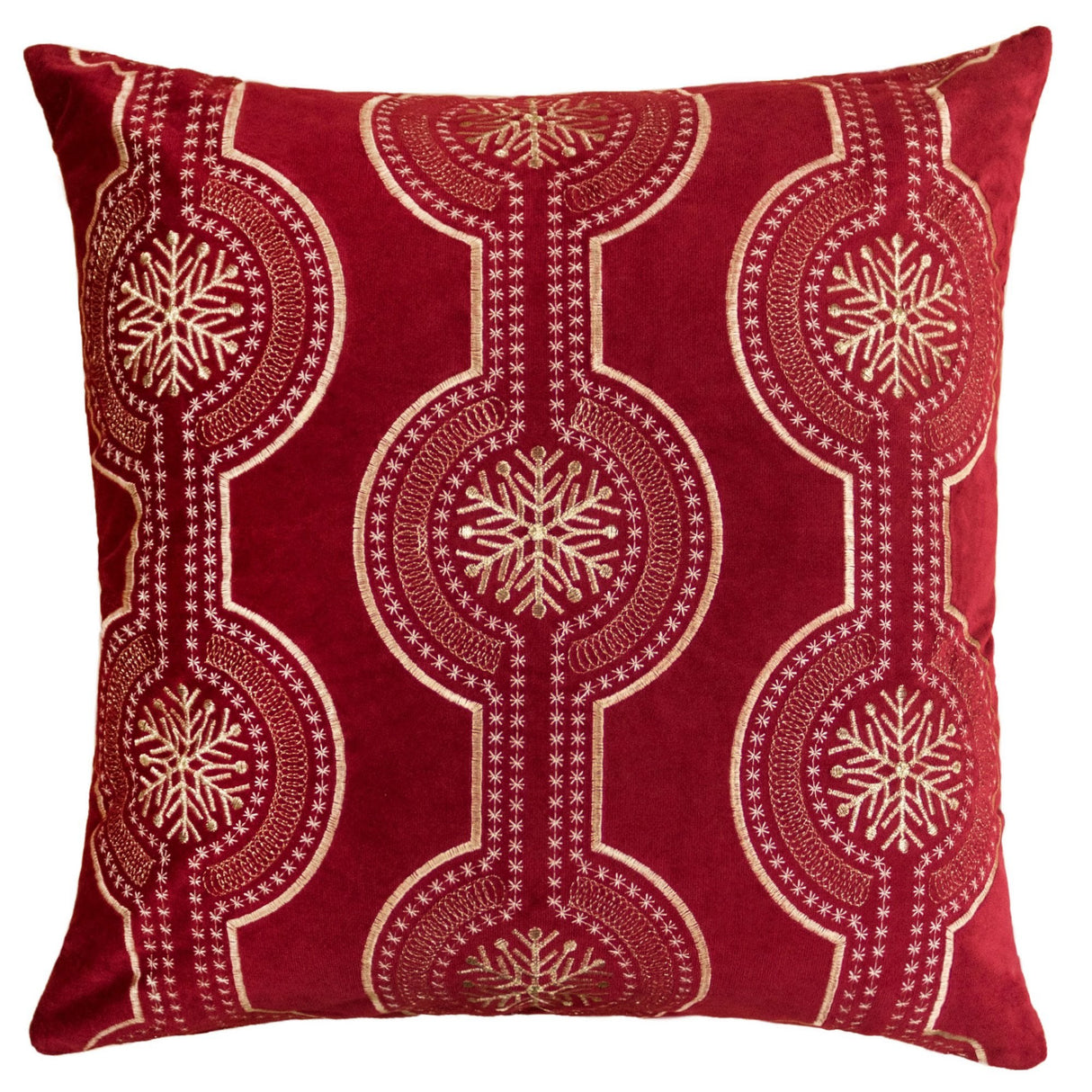 Red Embroidered Velvet Holiday Throw Pillow 20x20
