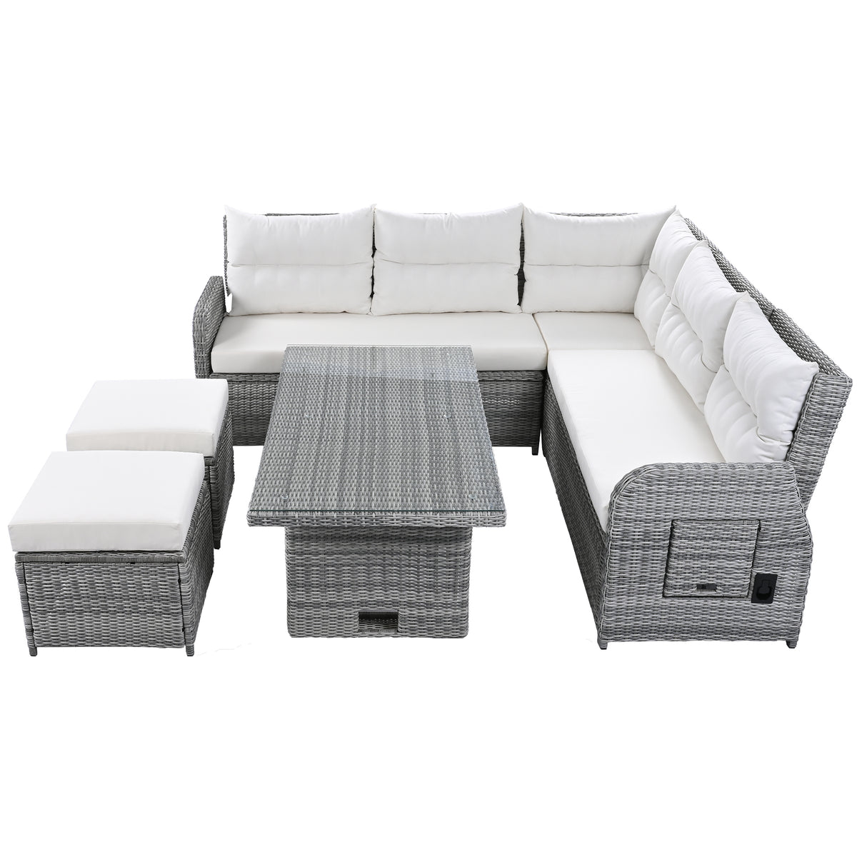 Beige Outdoor Patio Rattan Sectional Furniture Set