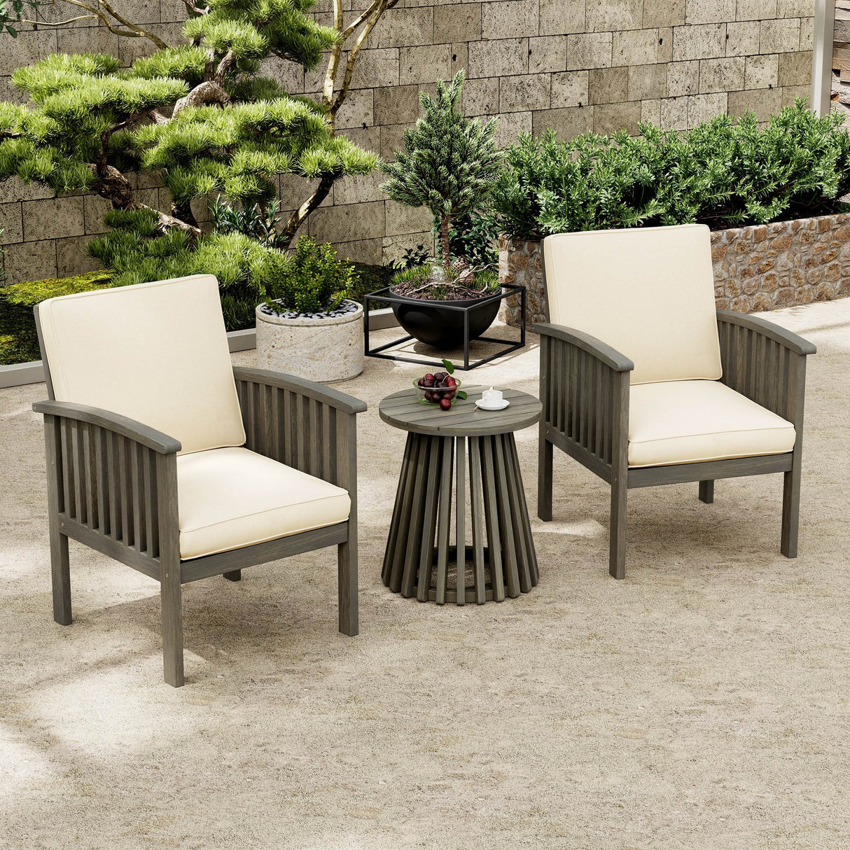 Outdoor Acacia Wood Club Chair And Side Table Set