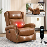 Medium-Firm Genuine Leather Swivel Rocking Massage Recliner Chair