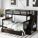 Twin-Over-Full Solid Wood Stairway Storage Bunk Bed