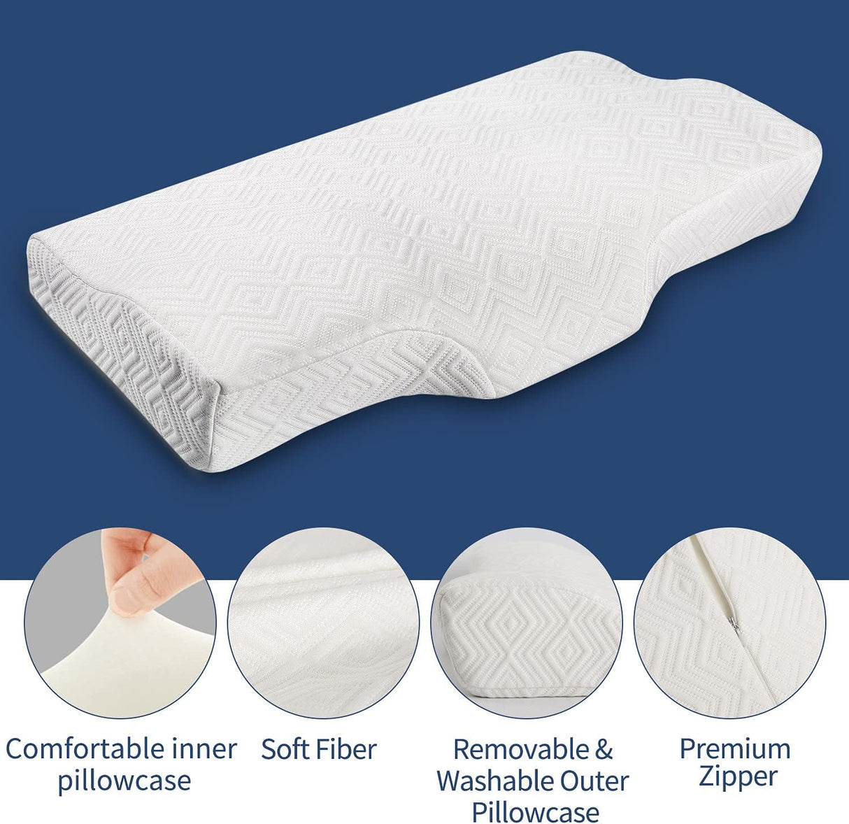 Cervical Pillow Memory Foam Contour Pillow, Orthopedic Gentle Pillows for Back&Side Sleeper Relieve Shoulder and Neck Pain with Washable Hypoallergenic Pillowcase（23.62"X12.60"X4.33"/2.76"）