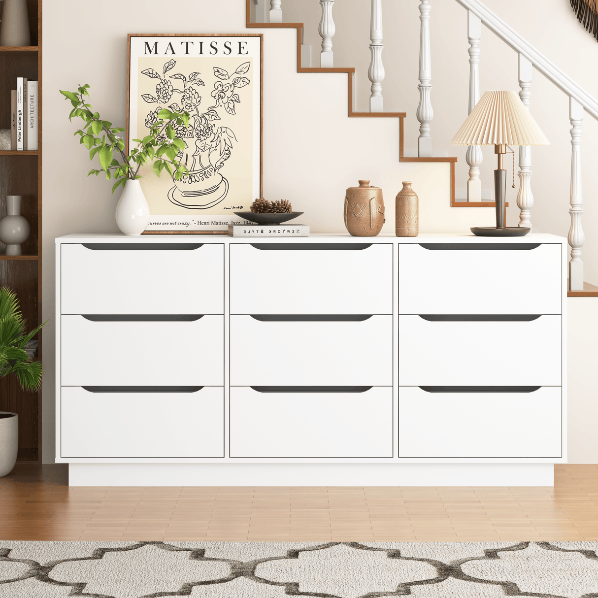 White Modern 9-Drawer Spacious Storage Dresser