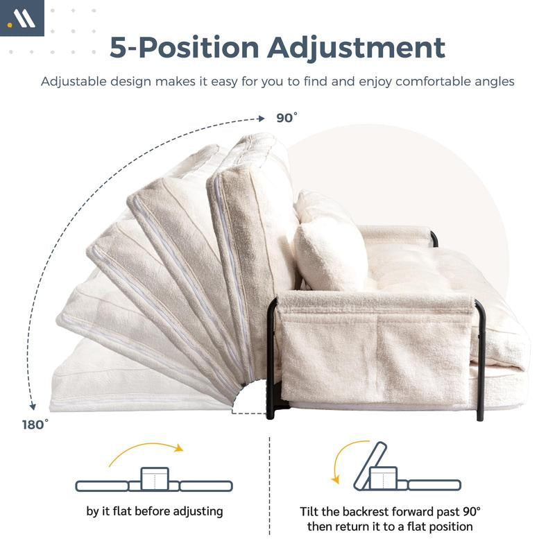 MAXYOYO Adjustable Floor Sofa Couch with 2 Pillows, Boucle Convertible Lazy Sofa Sleeper Bed with Armrest, Double Size, Living Room Furniture