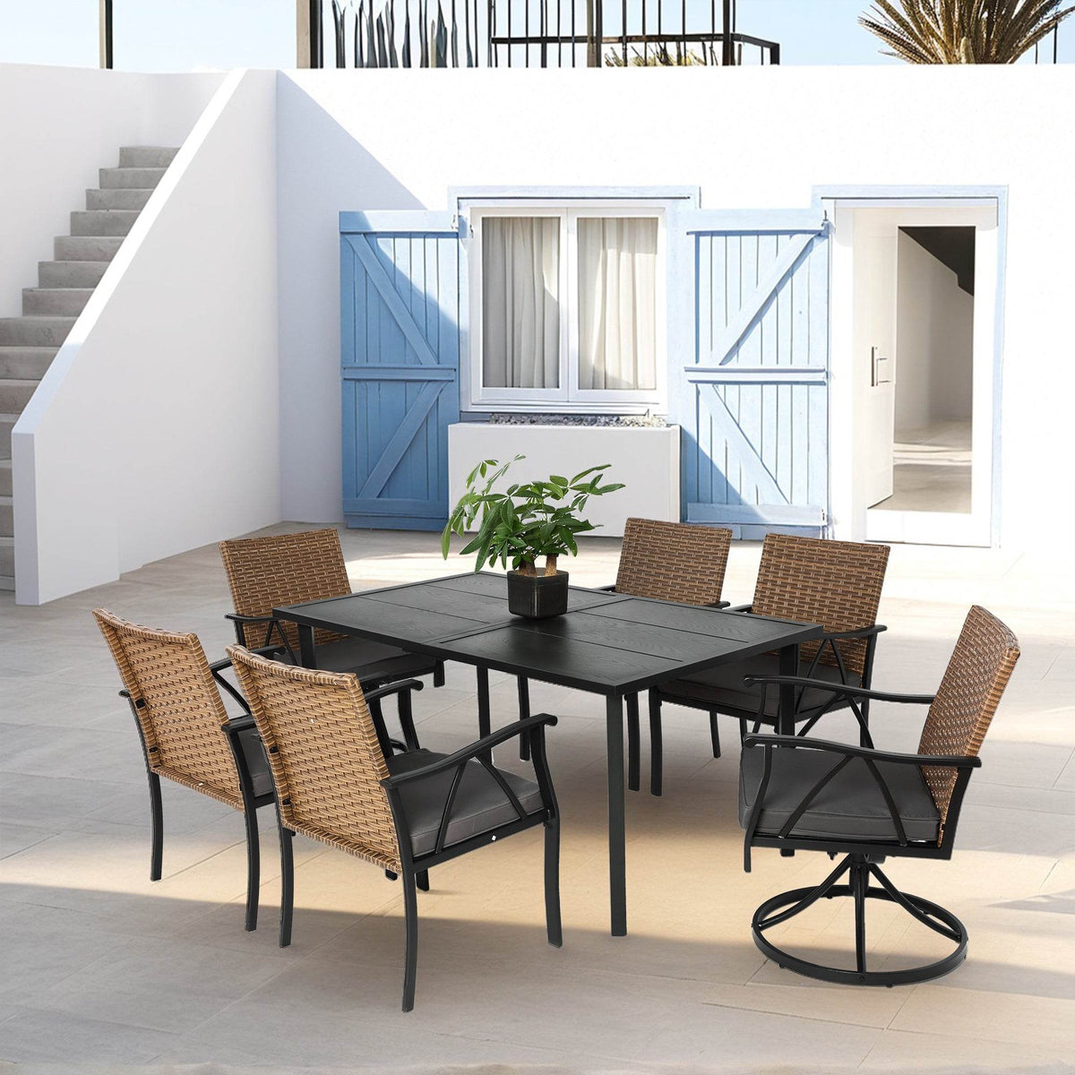 7 Piece Outdoor Wicker Patio Dining Set With Cushions