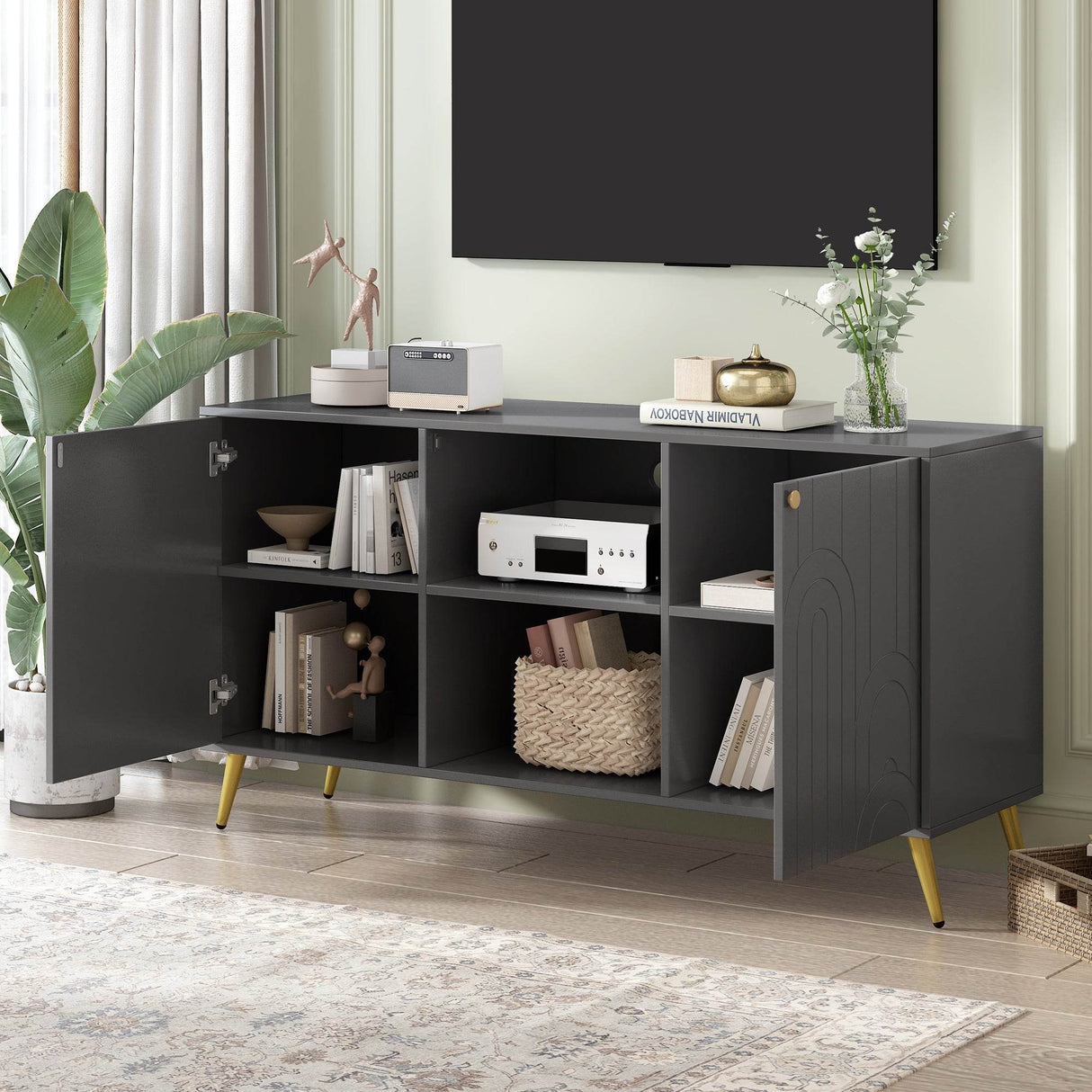 Modern Gray MDF TV Stand With Adjustable Shelf - Sleep Galleria