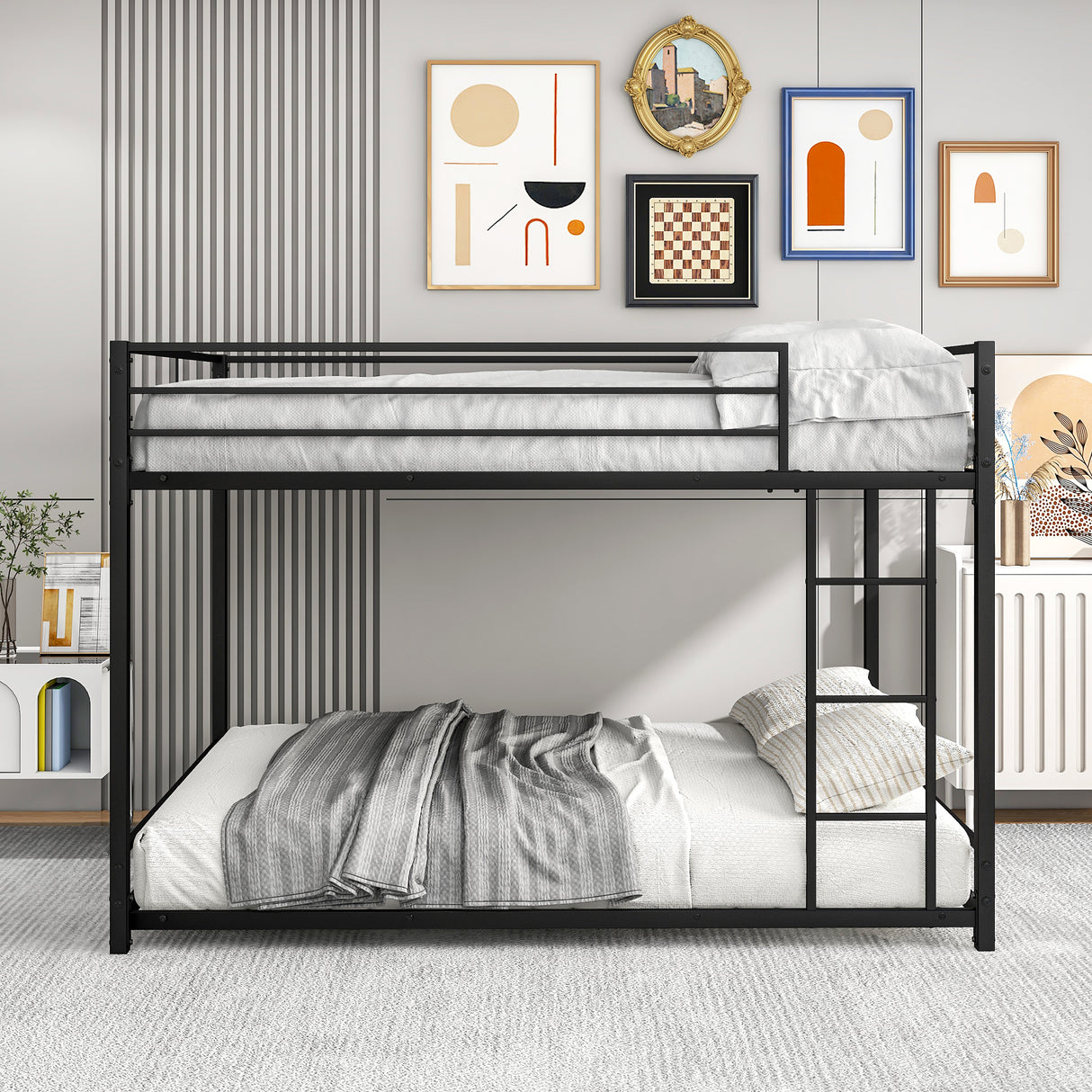 Full Over Full Metal Bunk Bed With Safety Guardrails