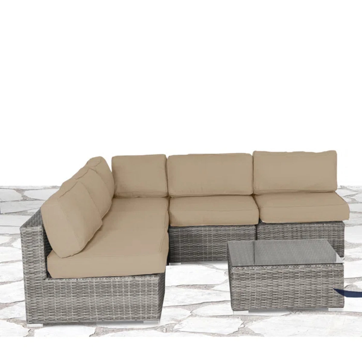 6-Piece Gray Wicker Outdoor Sectional Seating Set With Cushions