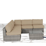 6-Piece Gray Wicker Outdoor Sectional Seating Set With Cushions