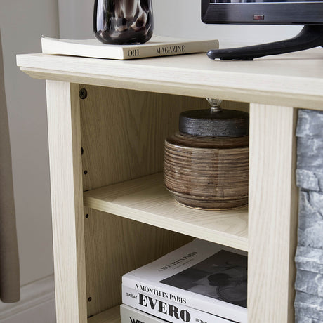 White Faux Stone Entertainment Console TV Stand - Sleep Galleria