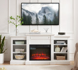 White Media Console Table With Fireplace Insert