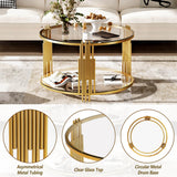 Modern Round Tempered Glass Coffee Table With Shelf - Sleep Galleria
