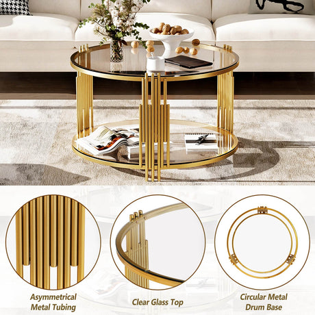 Modern Round Tempered Glass Coffee Table With Shelf - Sleep Galleria