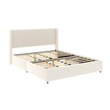 Queen Ivory Velvet Upholstered Wingback Storage Bed Frame