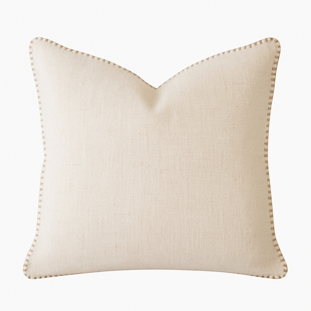 Ivory Linen-Style Decorative Stitch Throw Pillow