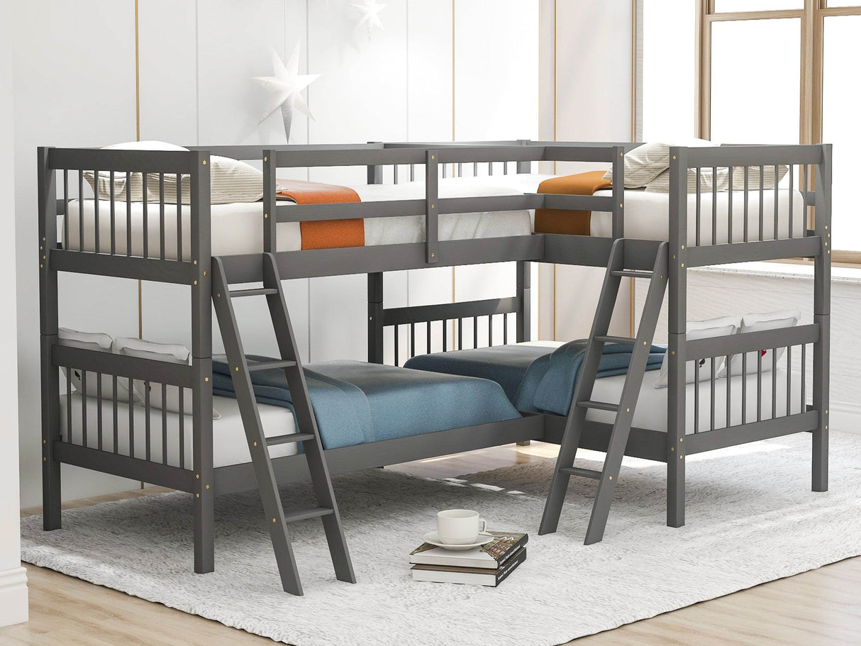 Twin-Over-Twin Solid Wood L-Shaped Bunk Bed With Ladder