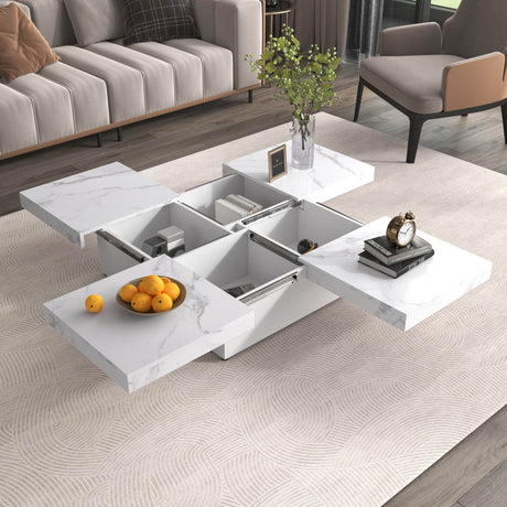 Square Marble Veneer Sliding Top Storage Coffee Table - Sleep Galleria