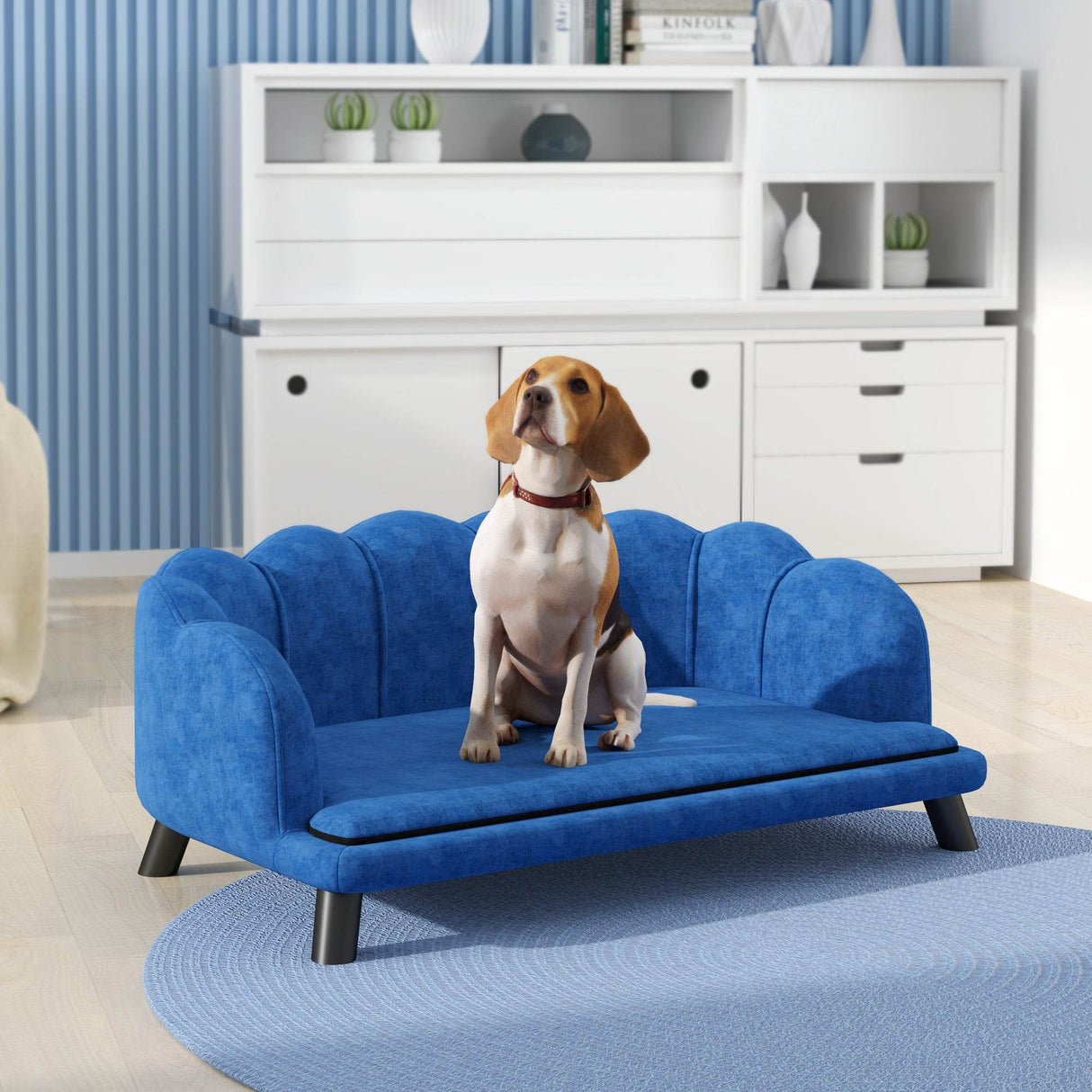 Large Velvet Foam-Cushioned Dog Couch With Wooden Legs - Sleep Galleria